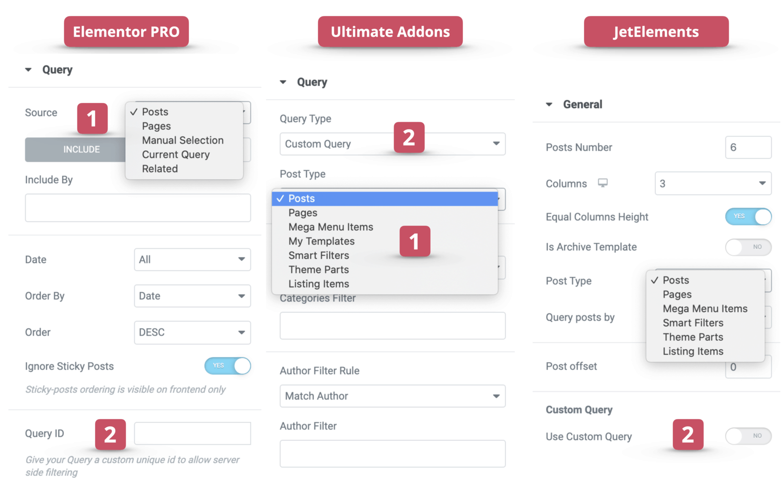 Elementor Addons Query Differences for Posts Widget